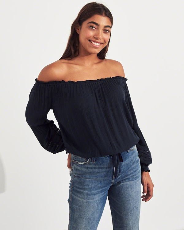 Camicette Hollister Donna Tie-Front Off-The-Shoulder Blu Marino Italia (214OLHXV)